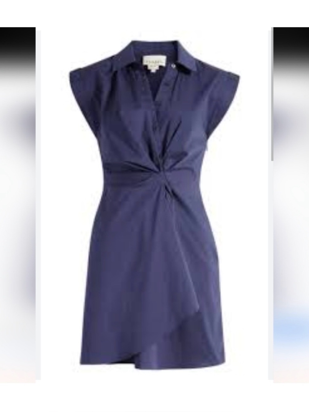 Cap-Sleeve Twist-Front Navy Mini Dress